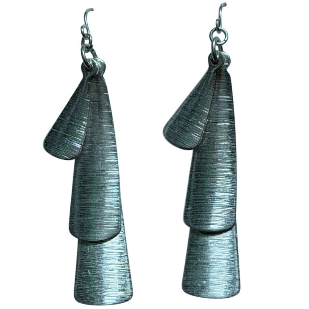 Premier Designs Textured Silver-Tone Dangle Earrings-2.75 in-NWT - Picture 2 of 3